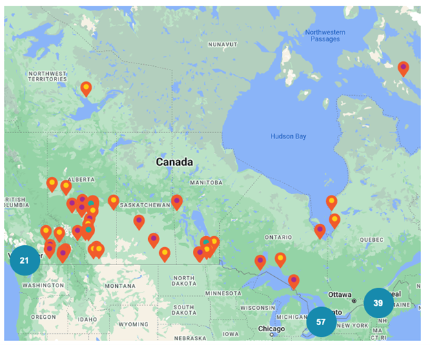 Cities of all sizes across Canada participated in the Smart Cities Challenge. Chart courtesy Infrastructure Canada. 